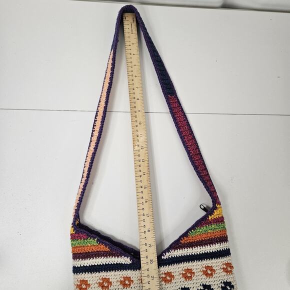 Guatemalan Zippered Crochet Knit Hobo Bag Multicolor Purse Boho Colorful - Picture 6 of 7